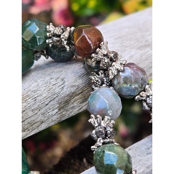 VTG Sterling Silver Aventurine Green Quartz Tribal Pendant Statement Necklace - Picture 8 of 10